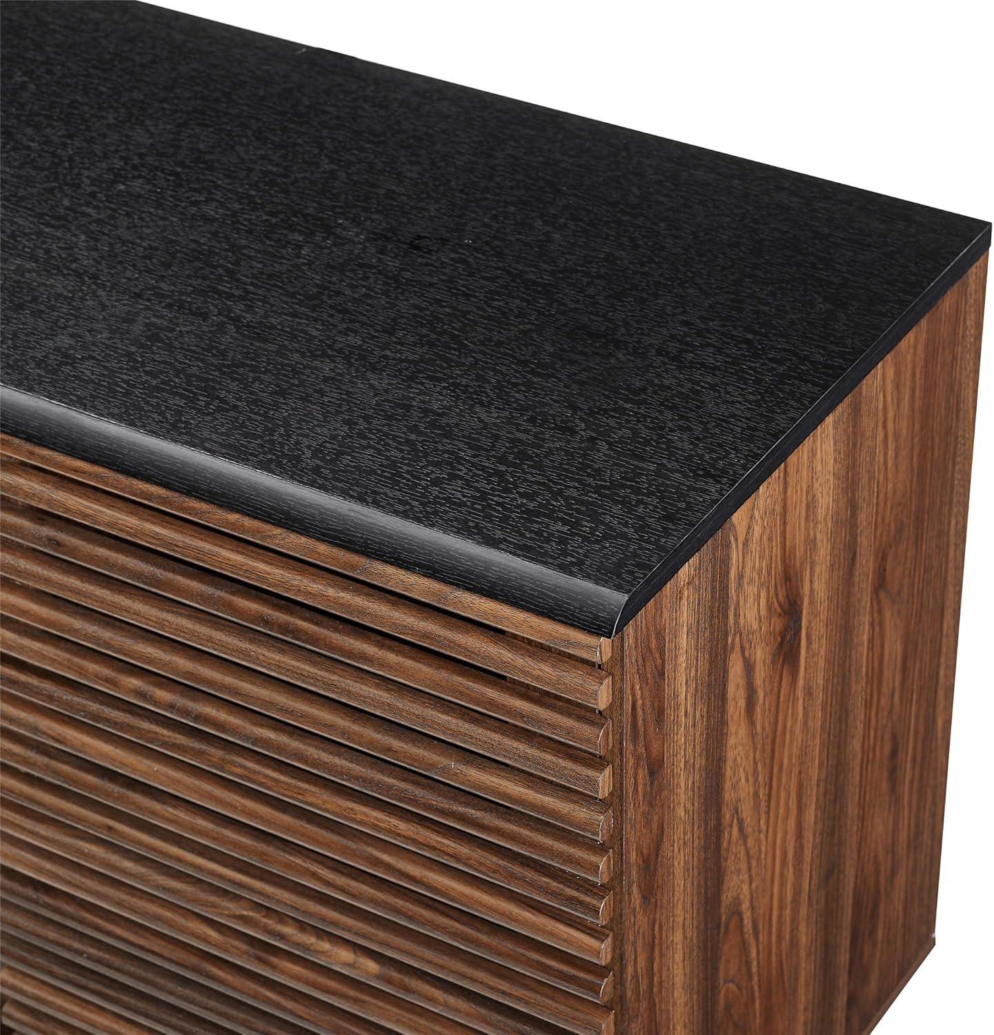 imageWalker Edison Modern 4 Drawer Sliding Door Wood Cabinet Buffet Entryway Serving Storage Cabinet Doors Dining Room Console 59 Inch Black and Slate GreyDark Walnut