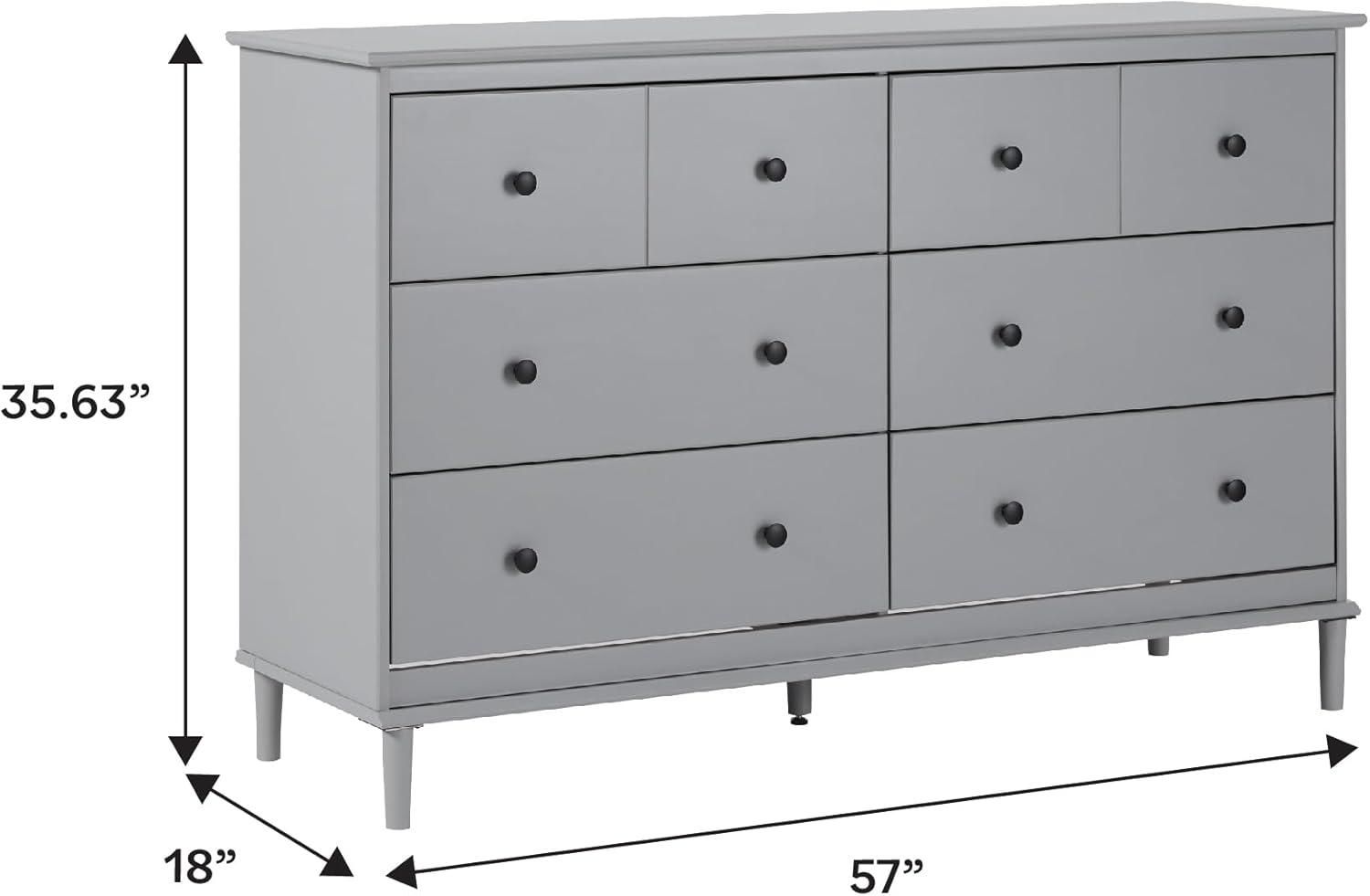 imageWalker Edison Modern 6Drawer Solid Wood Dresser Bedroom Storage 57 Inch WhiteGreyt