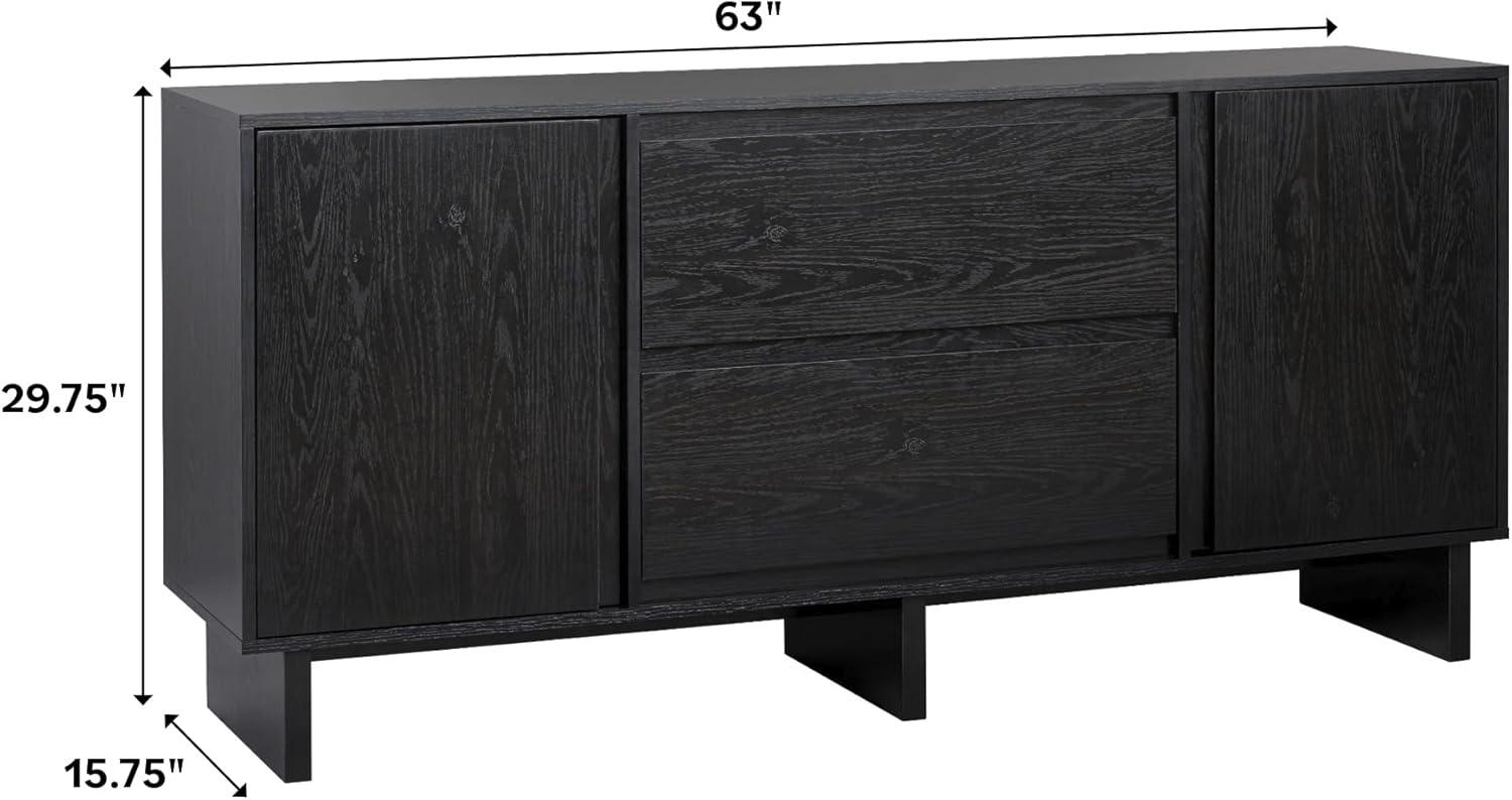 imageWalker Edison Modern Beveled 2Door 2Drawer Sideboard 63 Inch Coastal OakBlack