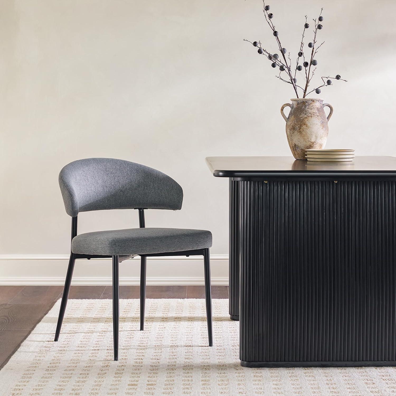 imageWalker Edison Modern Curved Back Upholstered Dining Chair with HighPerformance Woven Upholstery and Powder Coated Steel Base 2pk Charcoal