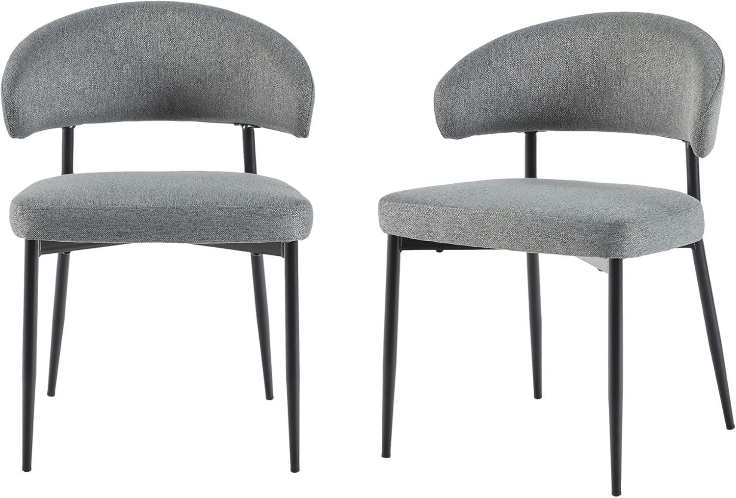 imageWalker Edison Modern Curved Back Upholstered Dining Chair with HighPerformance Woven Upholstery and Powder Coated Steel Base 2pk Charcoal
