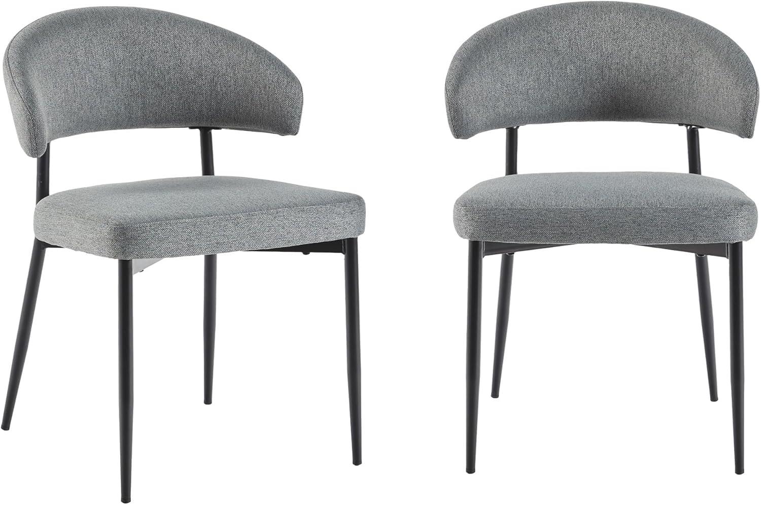 imageWalker Edison Modern Curved Back Upholstered Dining Chair with HighPerformance Woven Upholstery and Powder Coated Steel Base 2pk Charcoal