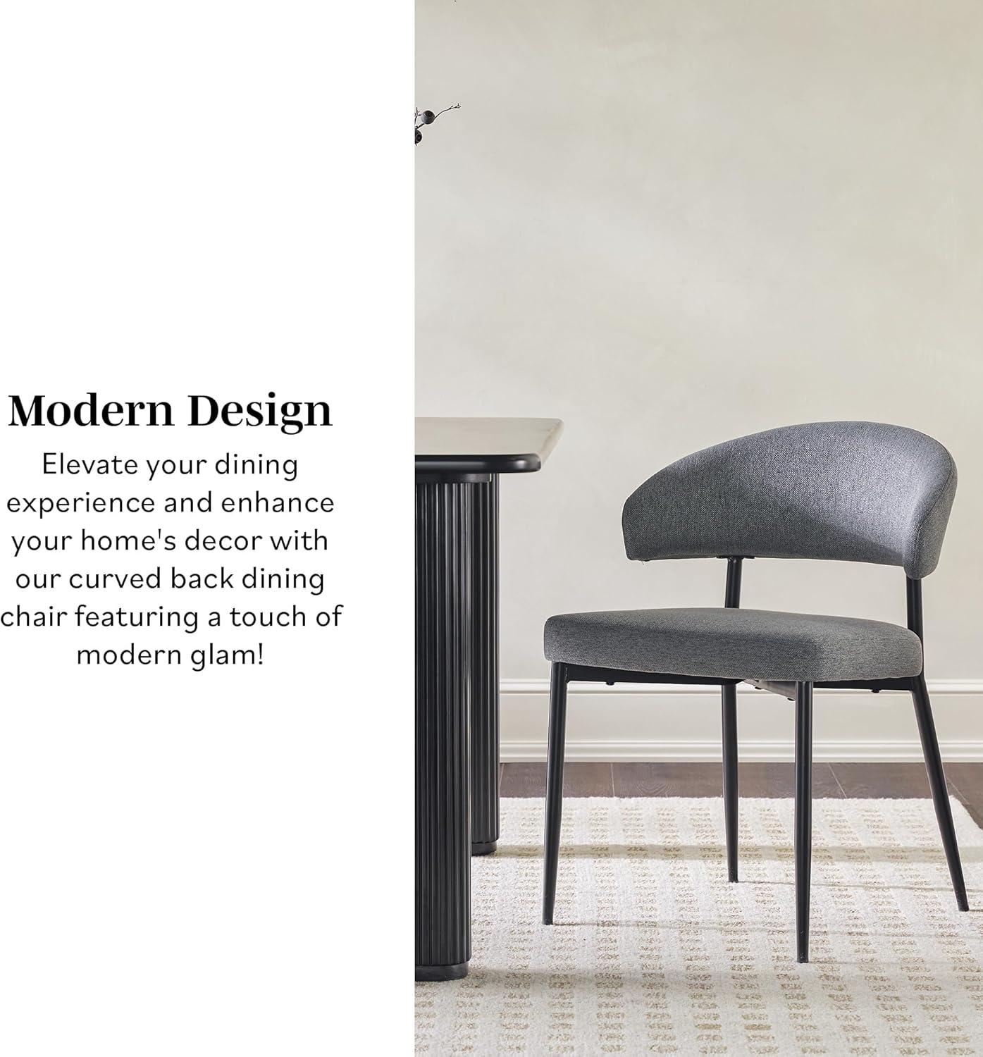 imageWalker Edison Modern Curved Back Upholstered Dining Chair with HighPerformance Woven Upholstery and Powder Coated Steel Base 2pk Charcoal