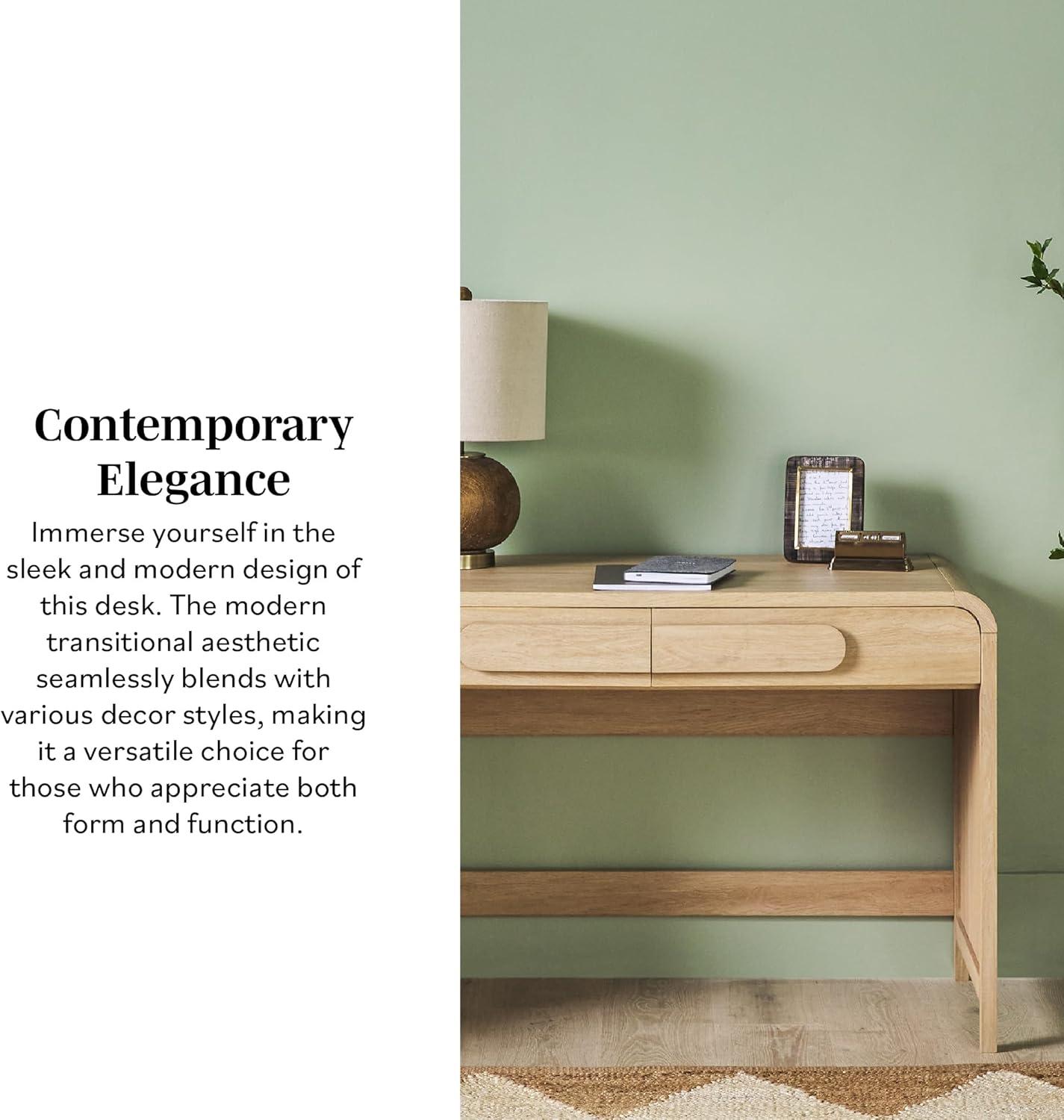 imageWalker Edison Modern Curved Waterfall Desk with Drawers Rounded Edge Desk for Home Office or Living Space Statement Console Table with Oversized Drawer Pulls 45W x 20D x 30H Coastal OakCoastal Oak