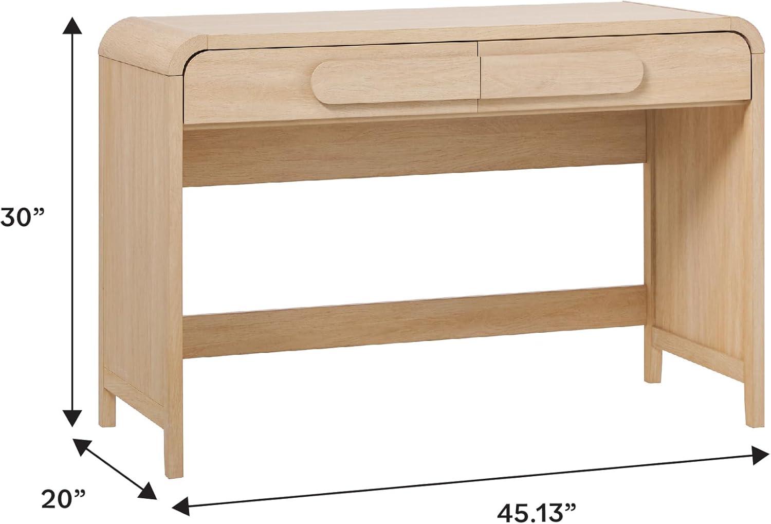 imageWalker Edison Modern Curved Waterfall Desk with Drawers Rounded Edge Desk for Home Office or Living Space Statement Console Table with Oversized Drawer Pulls 45W x 20D x 30H Coastal OakCoastal Oak