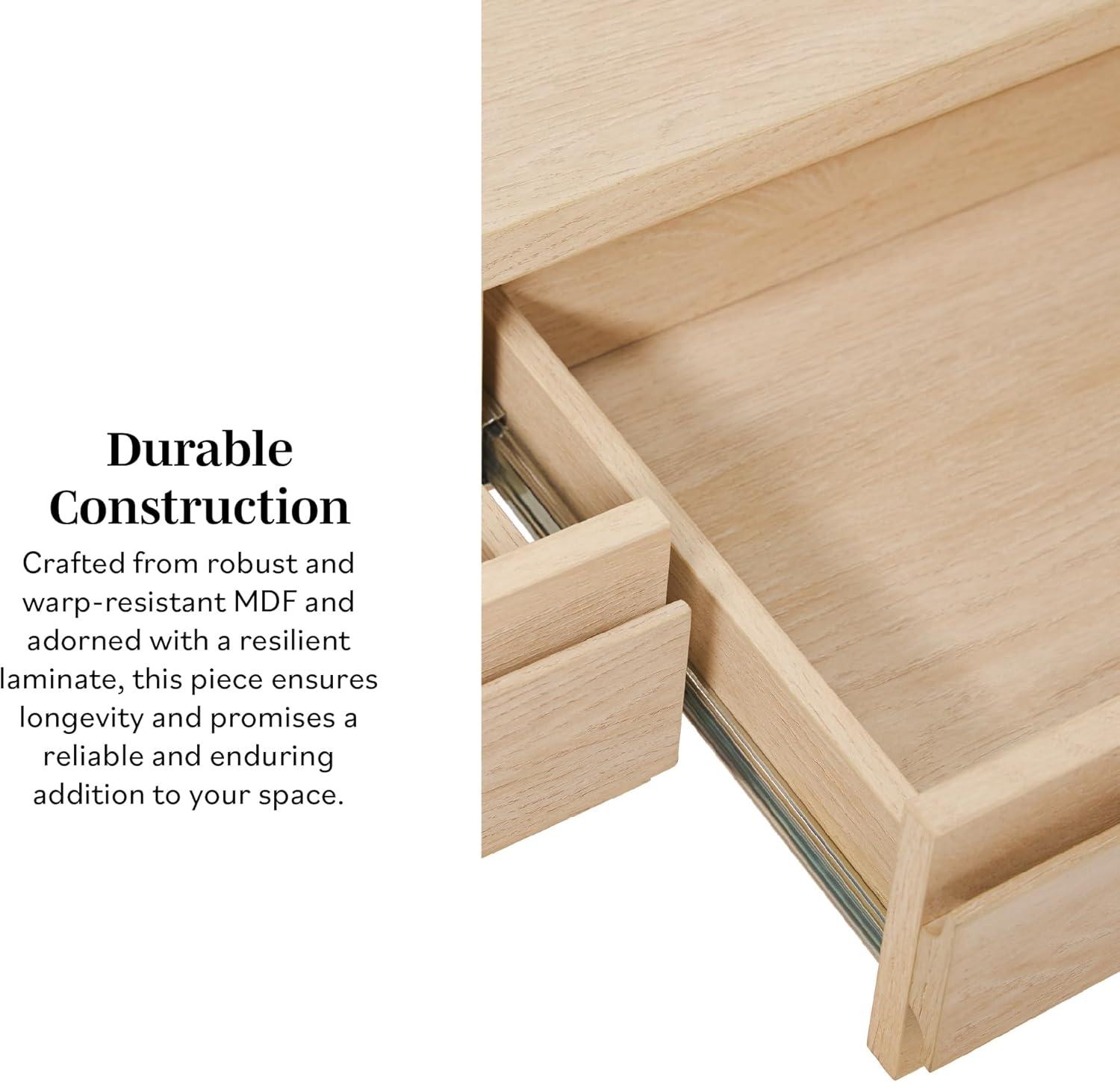 imageWalker Edison Modern Curved Waterfall Desk with Drawers Rounded Edge Desk for Home Office or Living Space Statement Console Table with Oversized Drawer Pulls 45W x 20D x 30H Coastal OakCoastal Oak