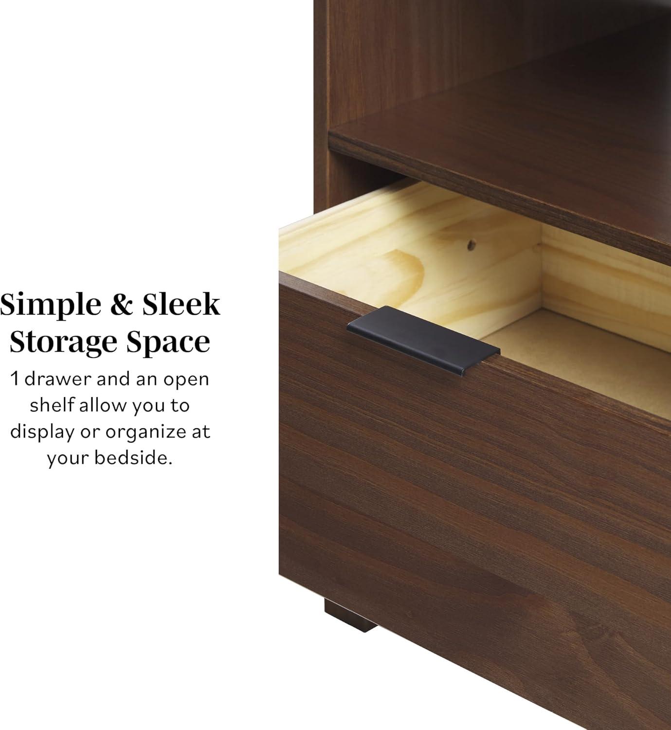 imageWalker Edison Modern CurvedTop Solid Wood 1Drawer Nightstand with Open Cubby 24 Inch Brown2pack Black
