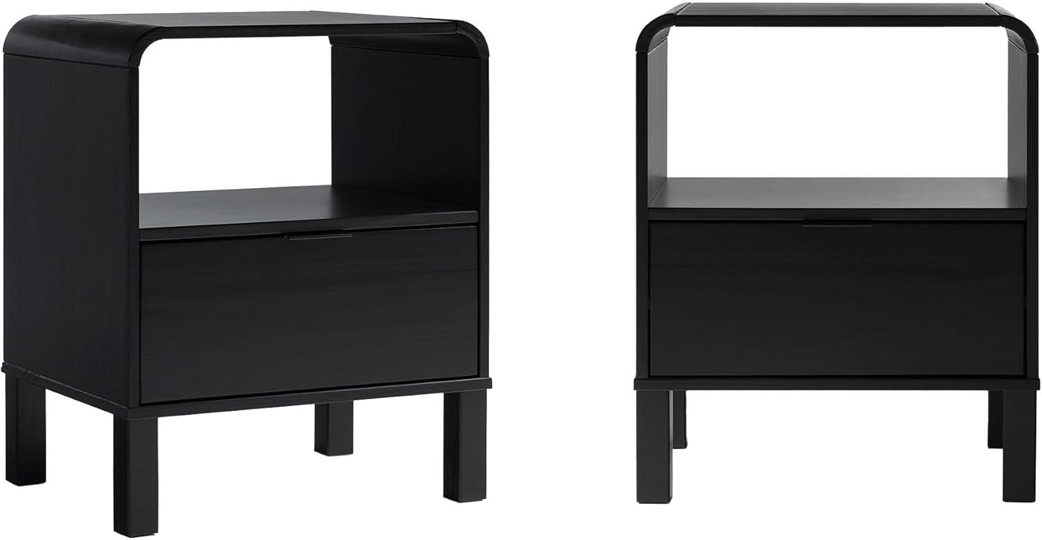 imageWalker Edison Modern CurvedTop Solid Wood 1Drawer Nightstand with Open Cubby 24 Inch Brown2pack Black