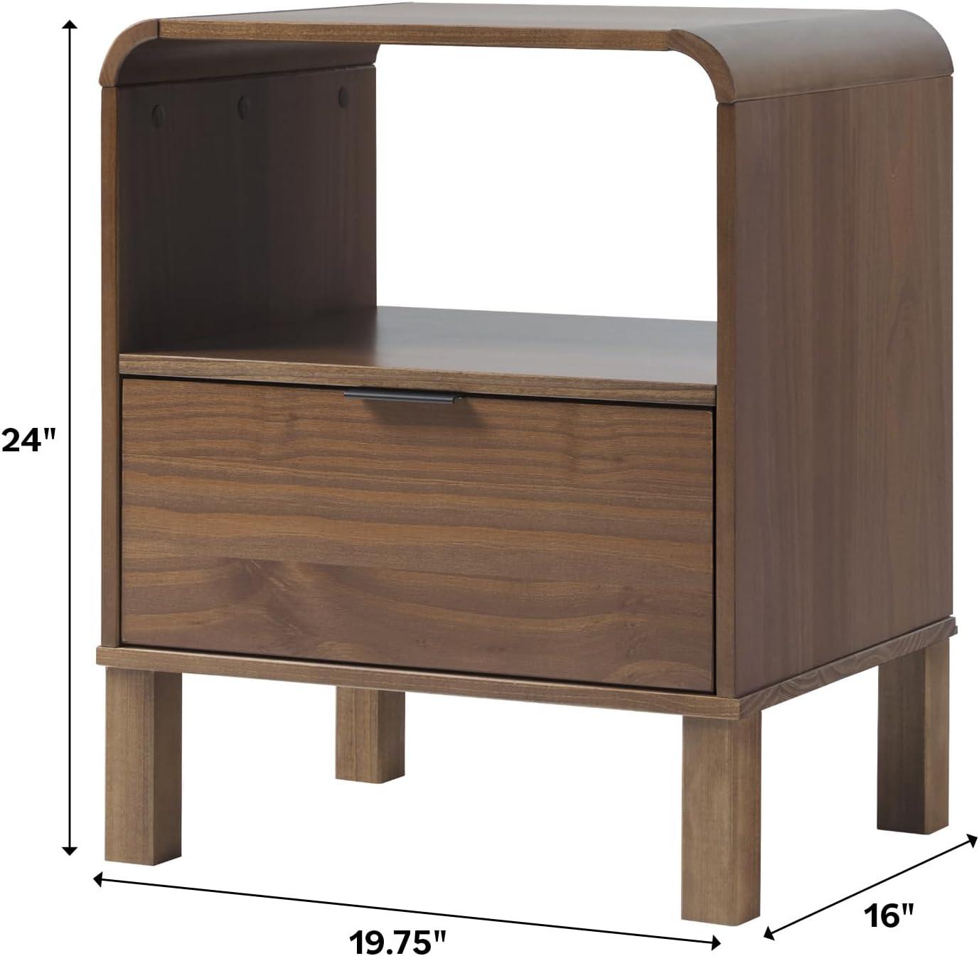 imageWalker Edison Modern CurvedTop Solid Wood 1Drawer Nightstand with Open Cubby 24 Inch Brown2pack Brown