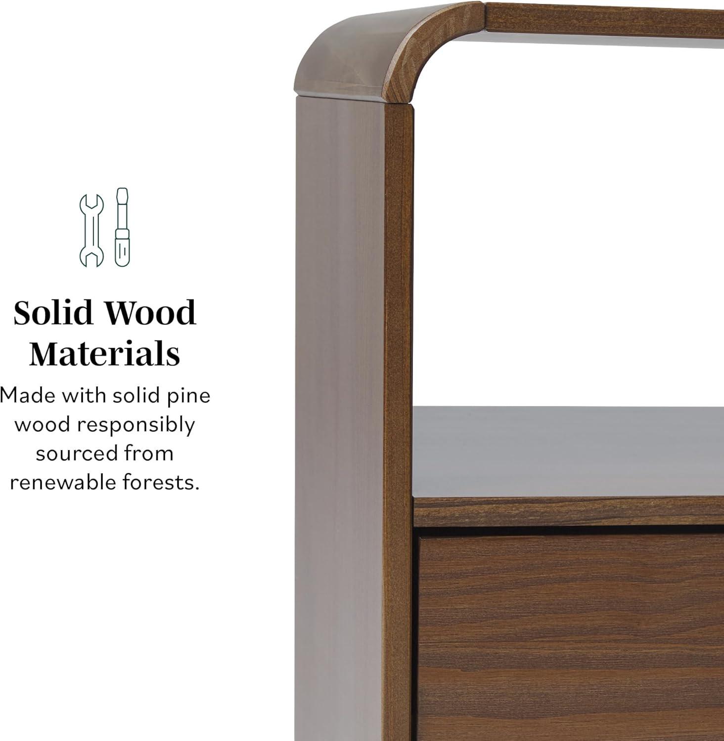 imageWalker Edison Modern CurvedTop Solid Wood 1Drawer Nightstand with Open Cubby 24 Inch Brown2pack Brown