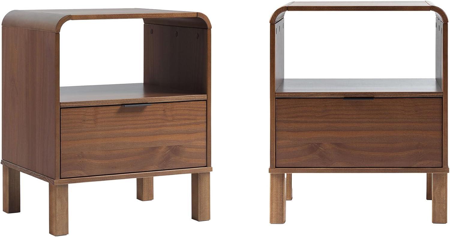 imageWalker Edison Modern CurvedTop Solid Wood 1Drawer Nightstand with Open Cubby 24 Inch Brown2pack Brown