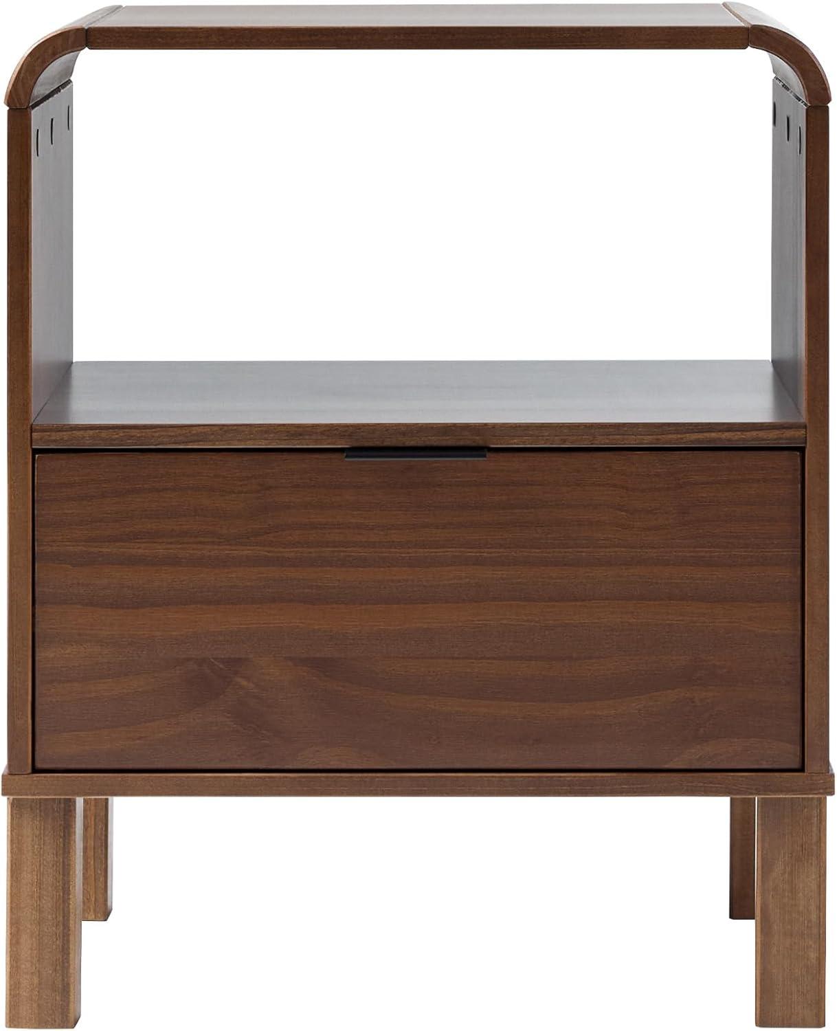 imageWalker Edison Modern CurvedTop Solid Wood 1Drawer Nightstand with Open Cubby 24 Inch BrownBrown