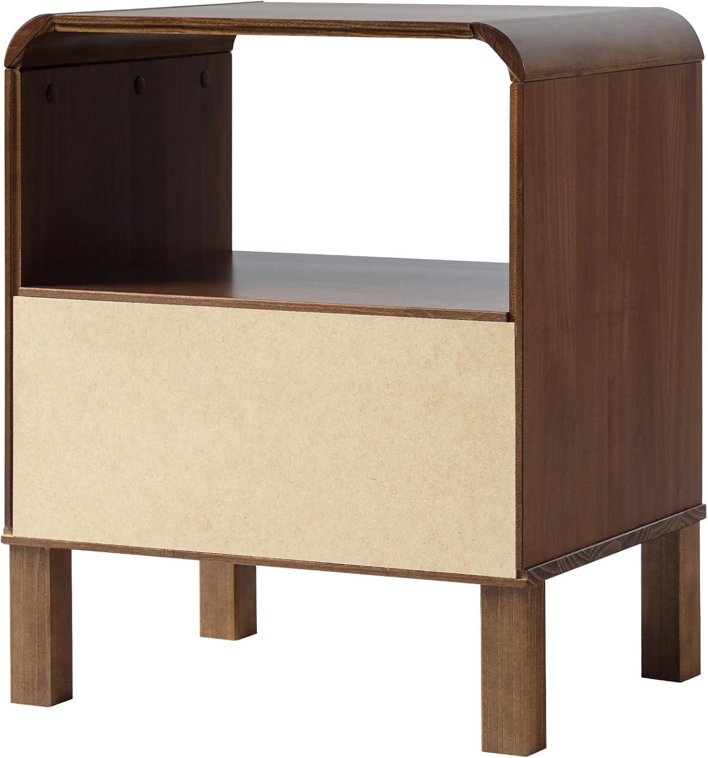 imageWalker Edison Modern CurvedTop Solid Wood 1Drawer Nightstand with Open Cubby 24 Inch BrownBrown
