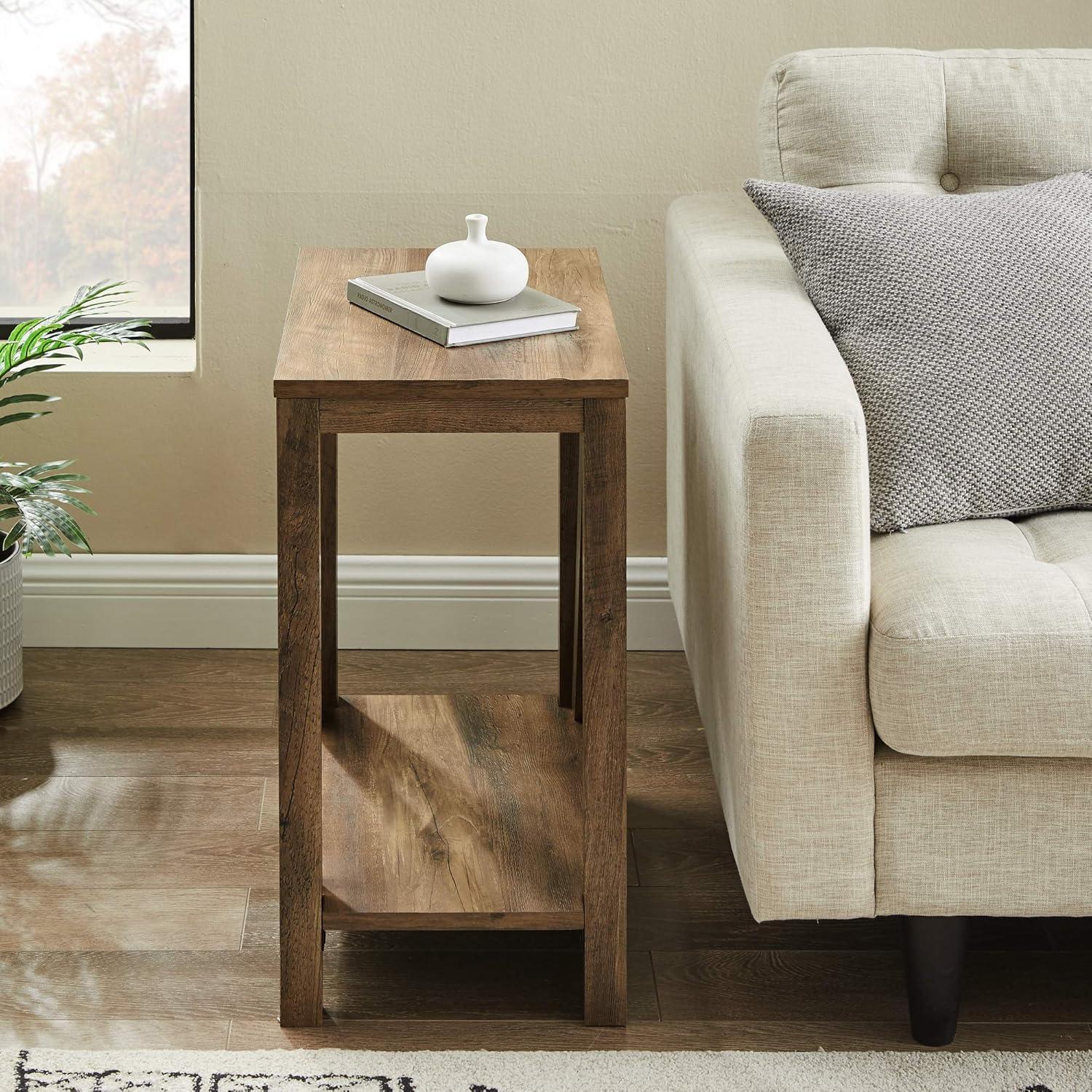 imageWalker Edison Modern Farmhouse AFrame Wood Rectangle Side Table Living Room Small End Accent Table 13 Inch Rustic OakRustic Oak