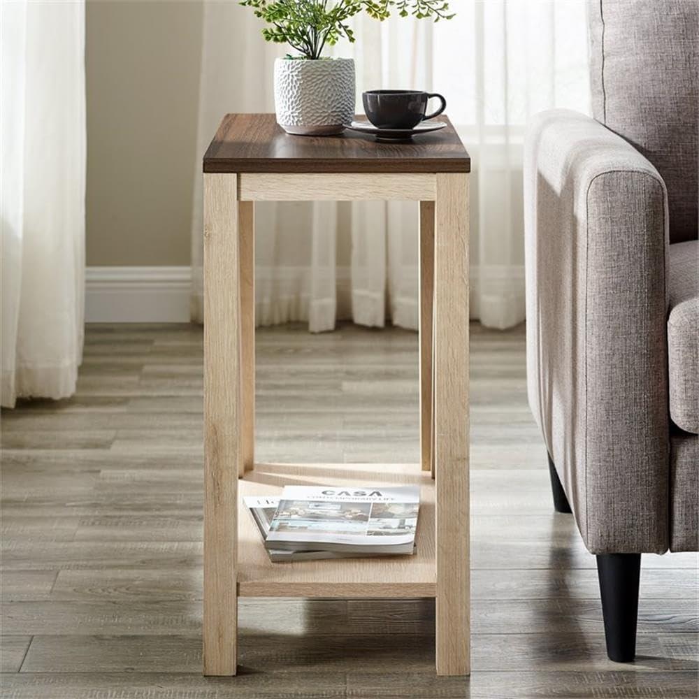 imageWalker Edison Modern Farmhouse AFrame Wood Rectangle Side Table Living Room Small End Accent Table 13 Inch Rustic OakWhite Oak