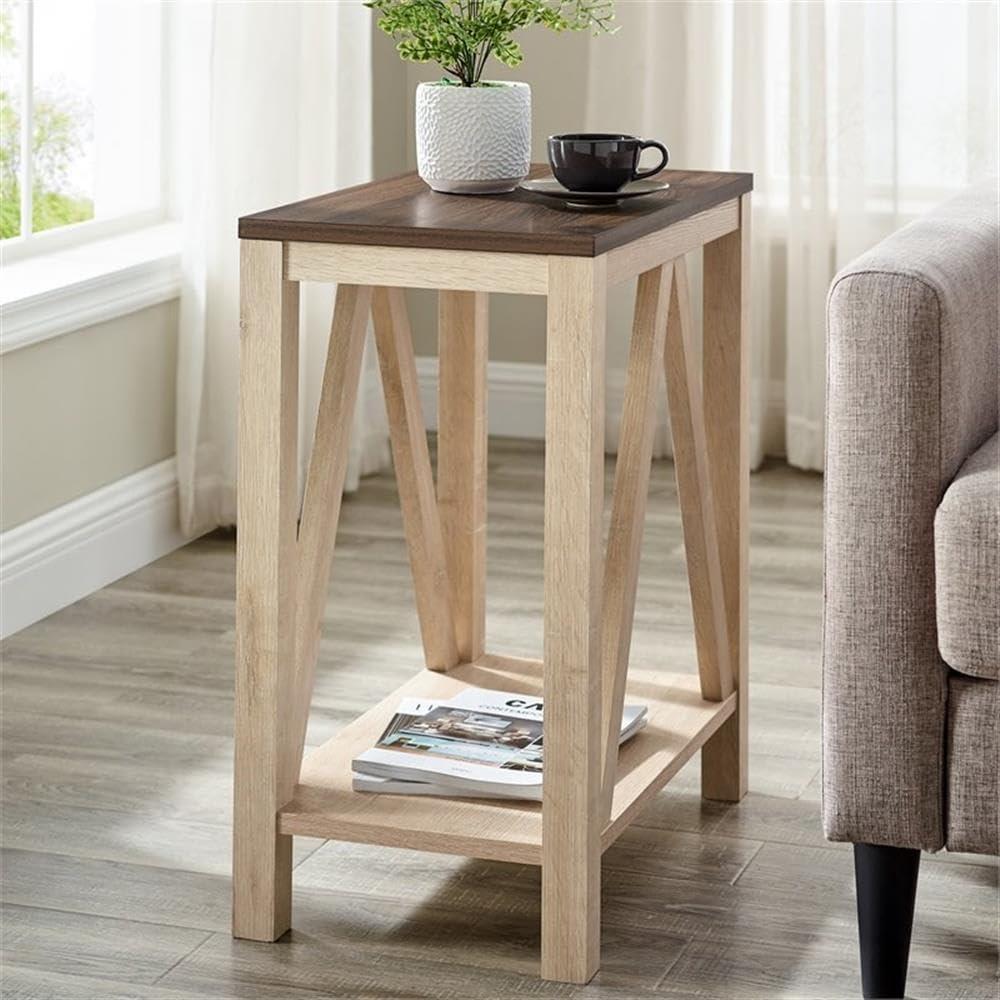 imageWalker Edison Modern Farmhouse AFrame Wood Rectangle Side Table Living Room Small End Accent Table 13 Inch Rustic OakWhite Oak