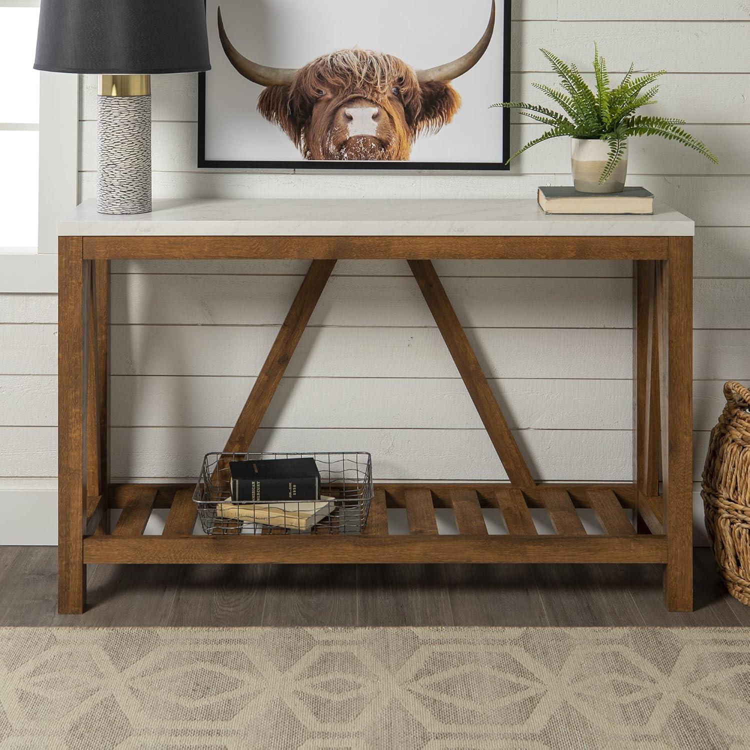 imageWalker Edison Modern Farmhouse Accent Entryway Table Entry Table Living Room End Table 52 Inch Rustic OakWalnutMarble
