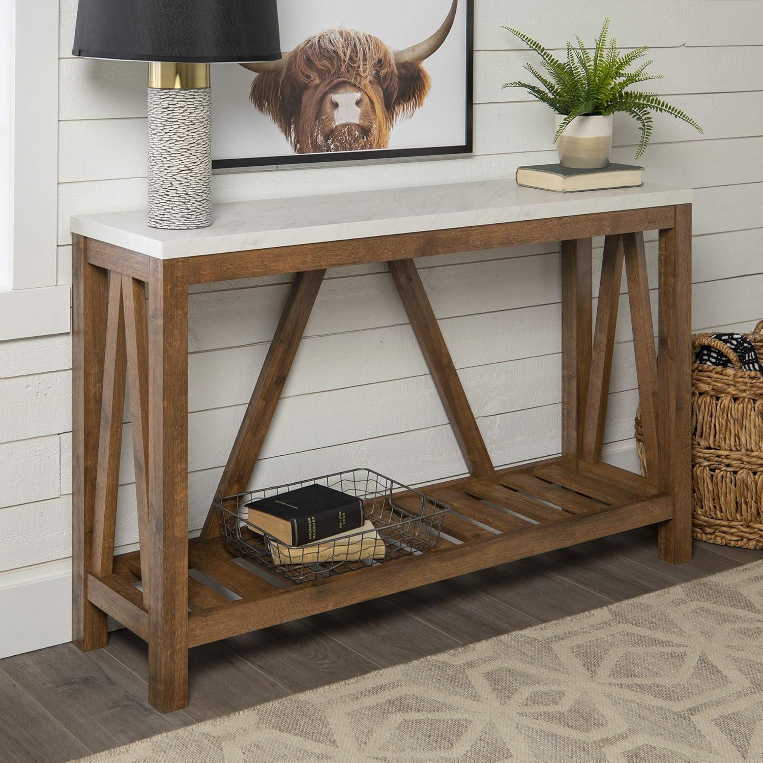 imageWalker Edison Modern Farmhouse Accent Entryway Table Entry Table Living Room End Table 52 Inch Rustic OakWalnutMarble