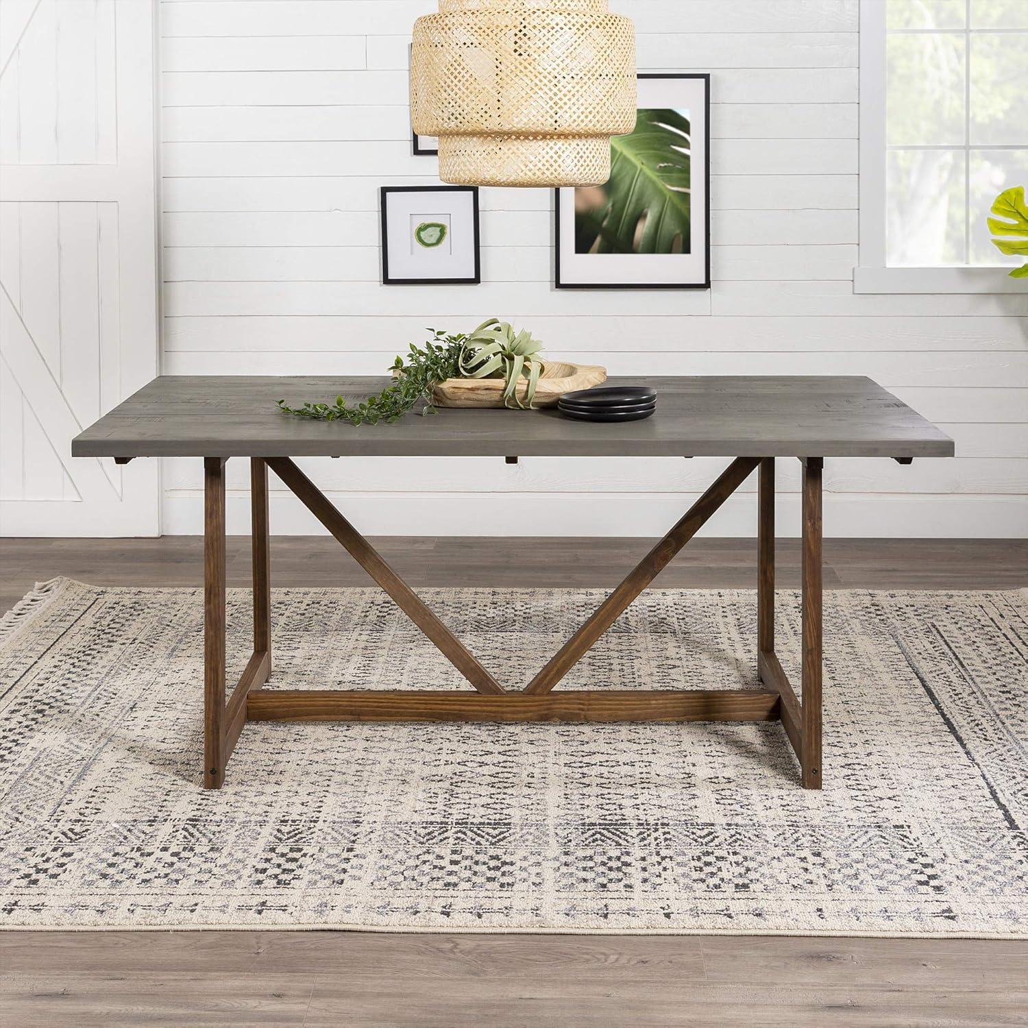 imageWalker Edison Modern Farmhouse Small Kitchen Furniture Dining Room Table Wood 72 Inch Grey and BrownGrey and Brown