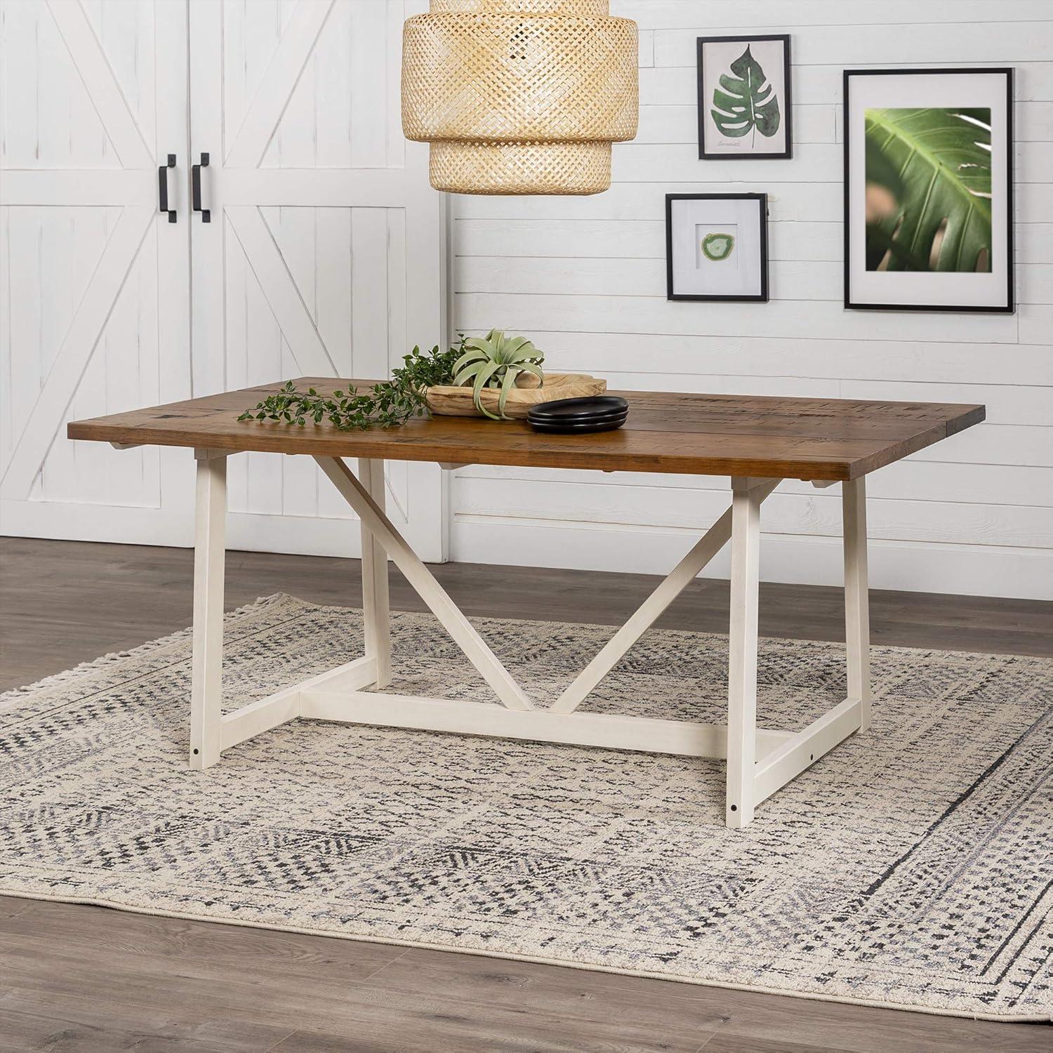 imageWalker Edison Modern Farmhouse Small Kitchen Furniture Dining Room Table Wood 72 Inch Grey and BrownWhite and Rustic Oak