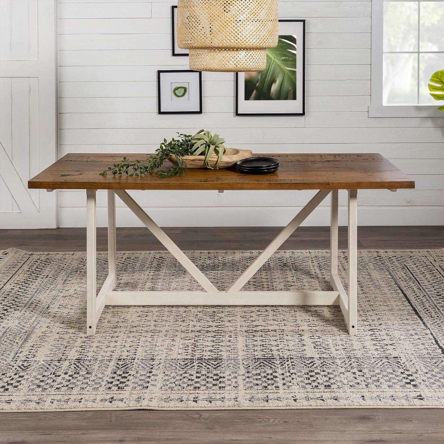 imageWalker Edison Modern Farmhouse Small Kitchen Furniture Dining Room Table Wood 72 Inch Grey and BrownWhite and Rustic Oak