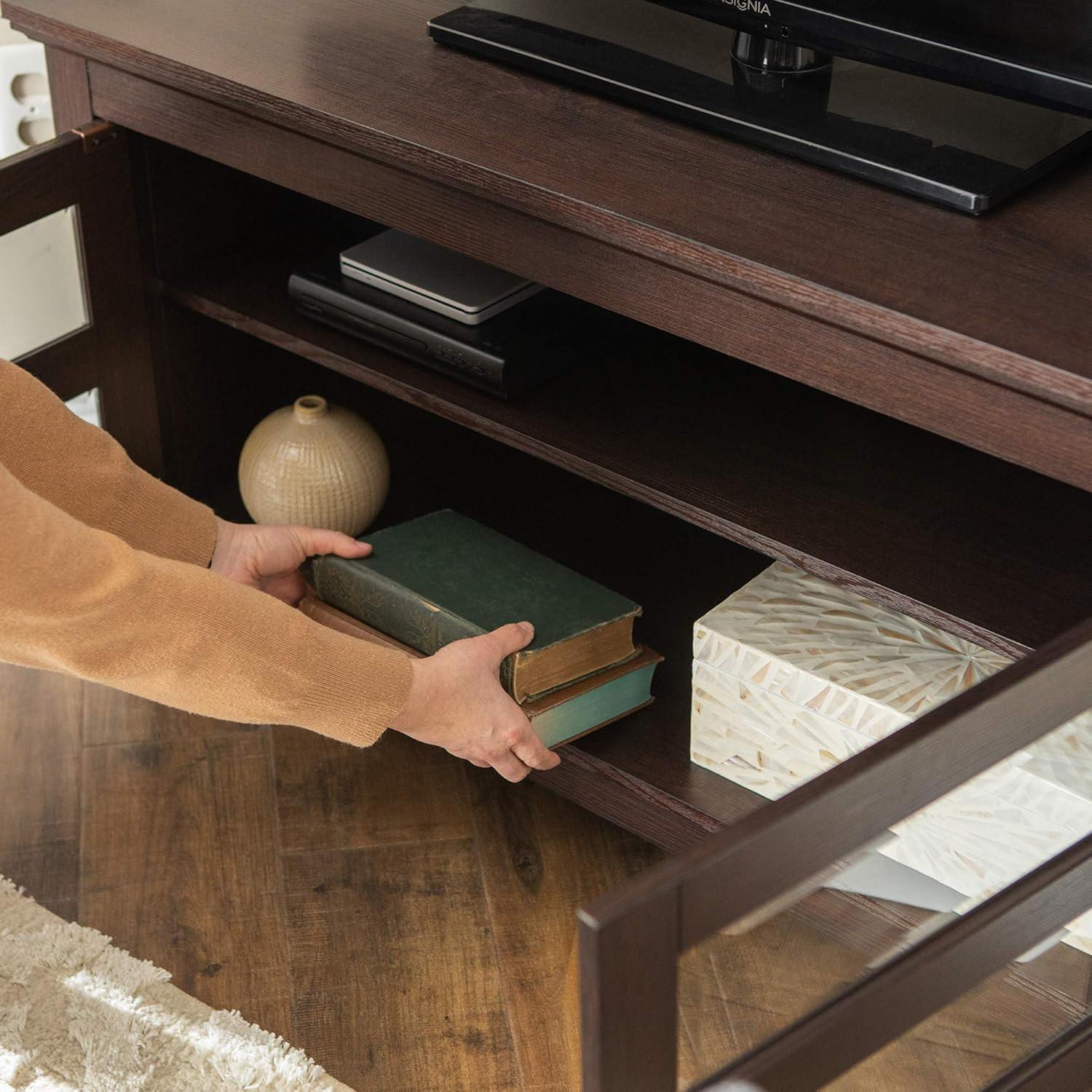 imageWalker Edison Modern Farmhouse Wood Corner Universal TV Stand for TVs up to 50quot Flat Screen Living Room Storage Entertainment Center 44 Inch Espresso BrownEspresso