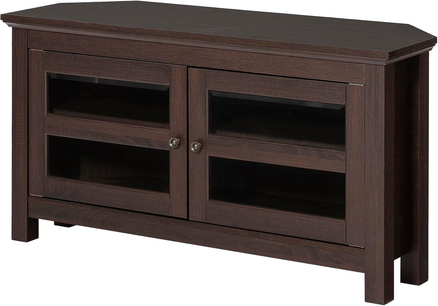 imageWalker Edison Modern Farmhouse Wood Corner Universal TV Stand for TVs up to 50quot Flat Screen Living Room Storage Entertainment Center 44 Inch Espresso BrownEspresso