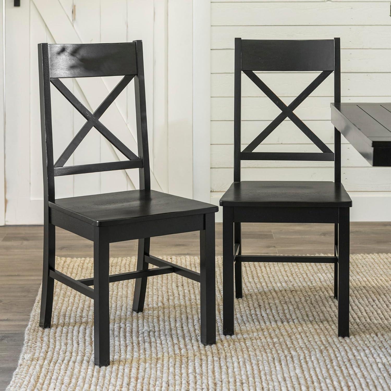 imageWalker Edison Modern Farmhouse Wood XBack Armless Dining Chairs Kitchen Set of 2 BlackBlack