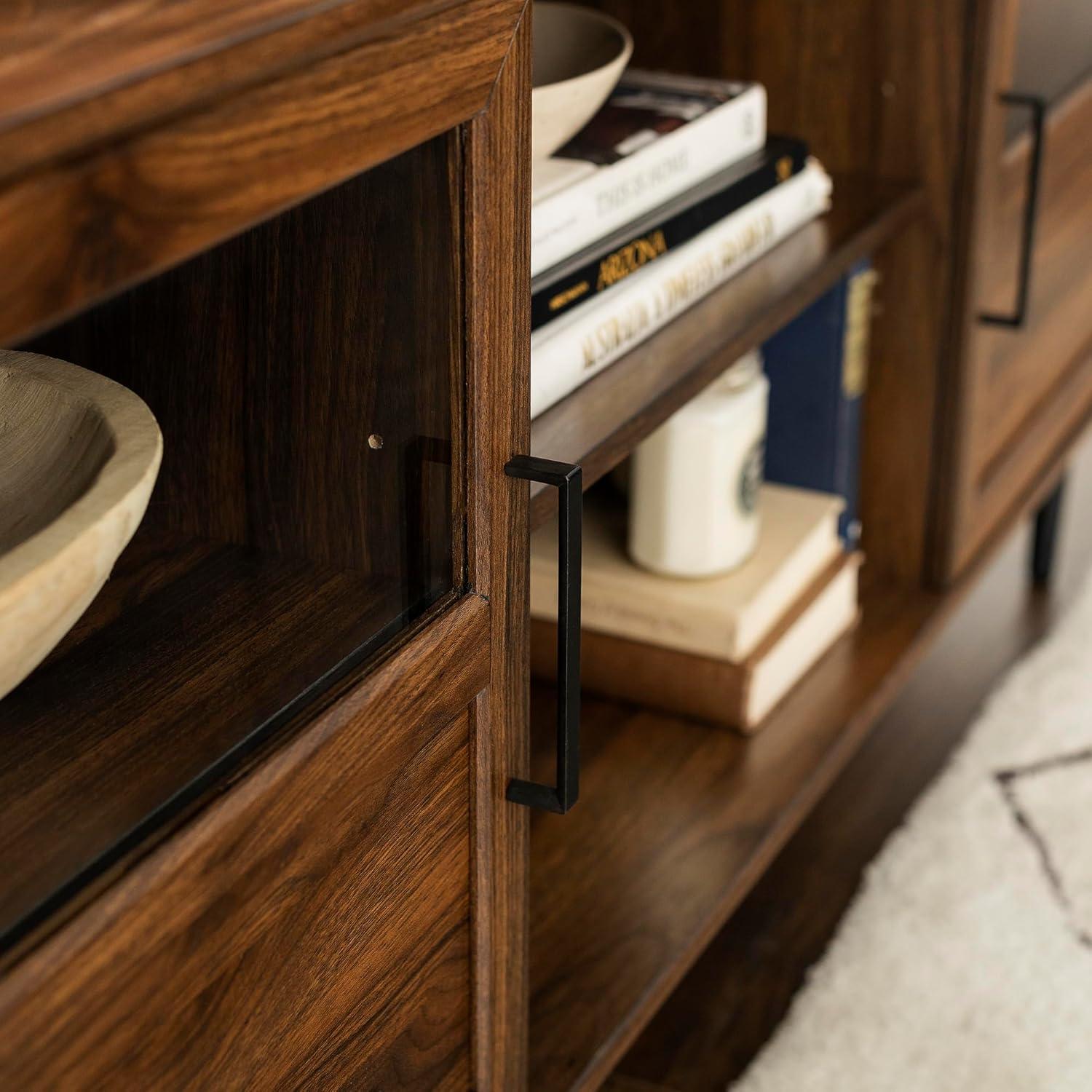 imageWalker Edison Modern Farmhouse Wood and Glass TV Stand with 2 Cabinet Doors for TVs up to 65quot Flat Screen Universal TV Console Living Room Storage Shelves Entertainment Center 58 Inch Dark WalnutDark Walnut