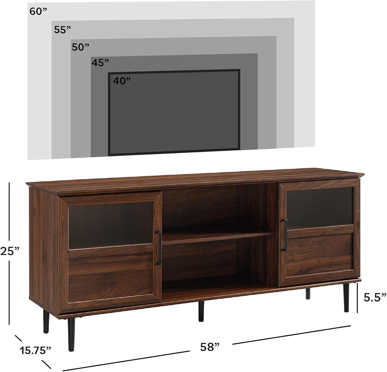 imageWalker Edison Modern Farmhouse Wood and Glass TV Stand with 2 Cabinet Doors for TVs up to 65quot Flat Screen Universal TV Console Living Room Storage Shelves Entertainment Center 58 Inch Dark WalnutDark Walnut