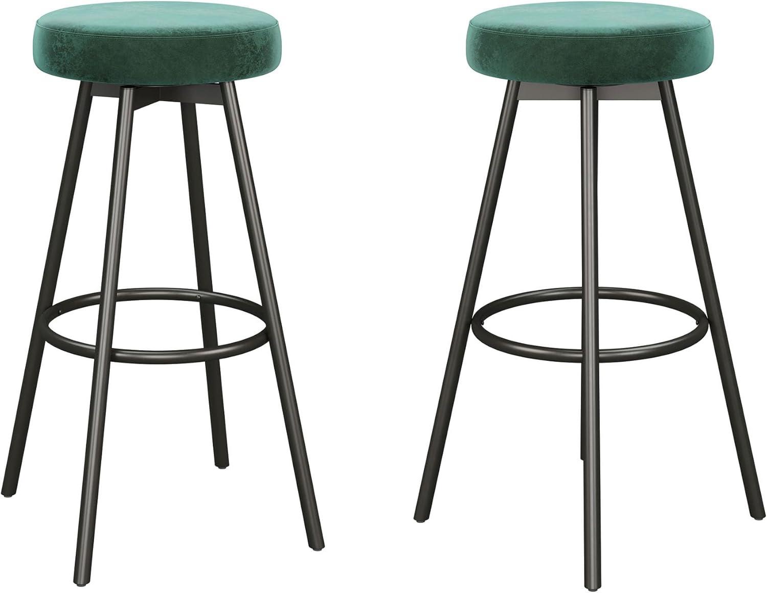 imageWalker Edison Modern Glam 2Piece Metal and Faux Velvet Bar Stools Set of 2 RustEmerald