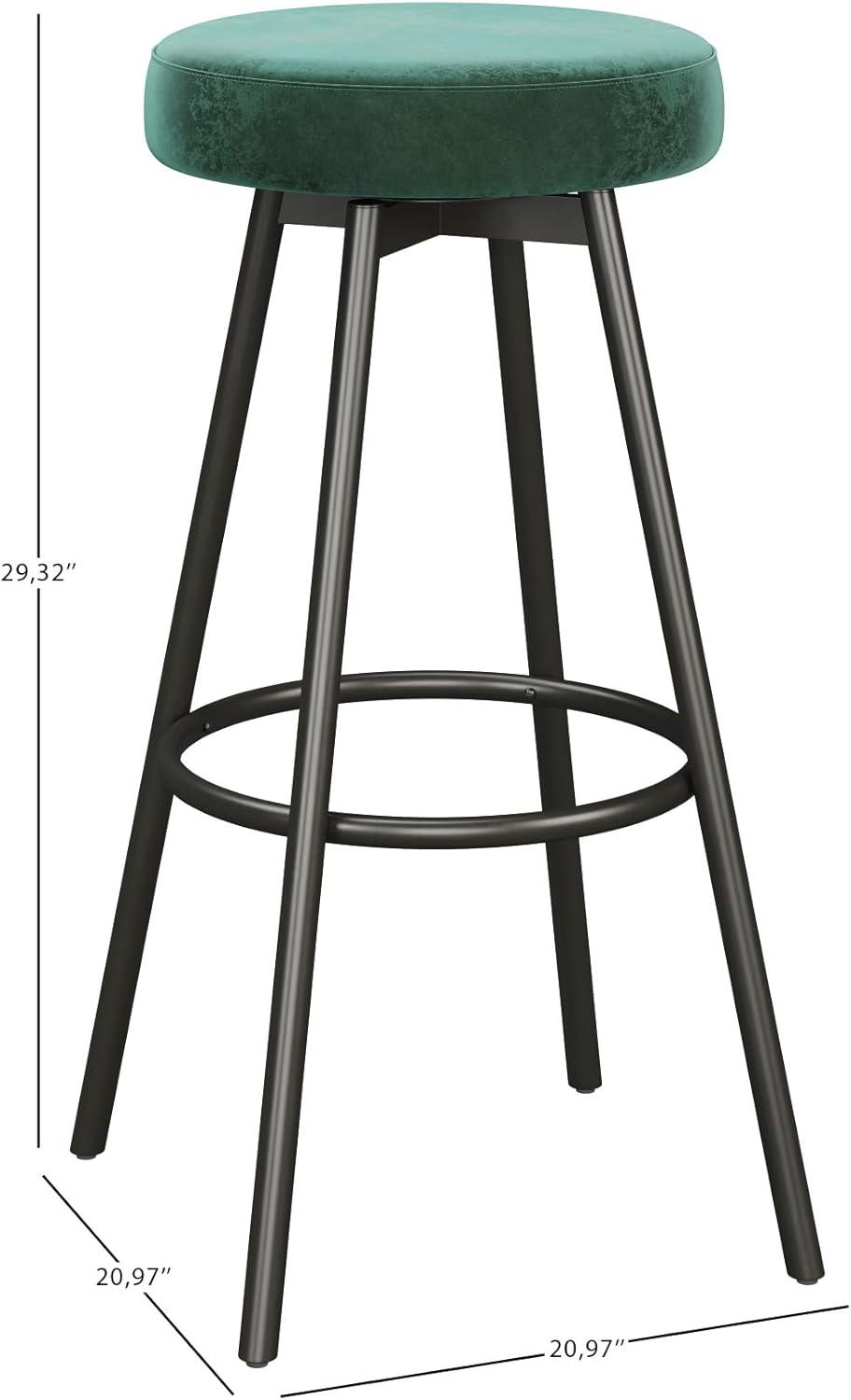 imageWalker Edison Modern Glam 2Piece Metal and Faux Velvet Bar Stools Set of 2 RustEmerald