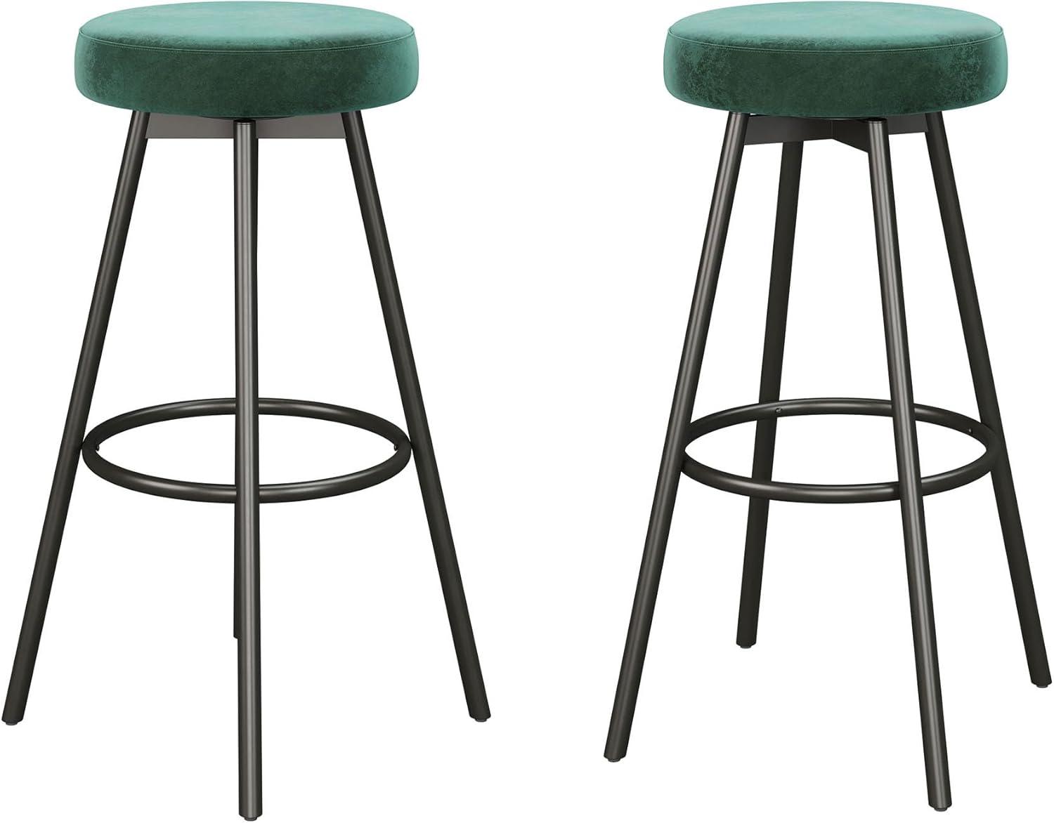 imageWalker Edison Modern Glam 2Piece Metal and Faux Velvet Bar Stools Set of 2 RustEmerald