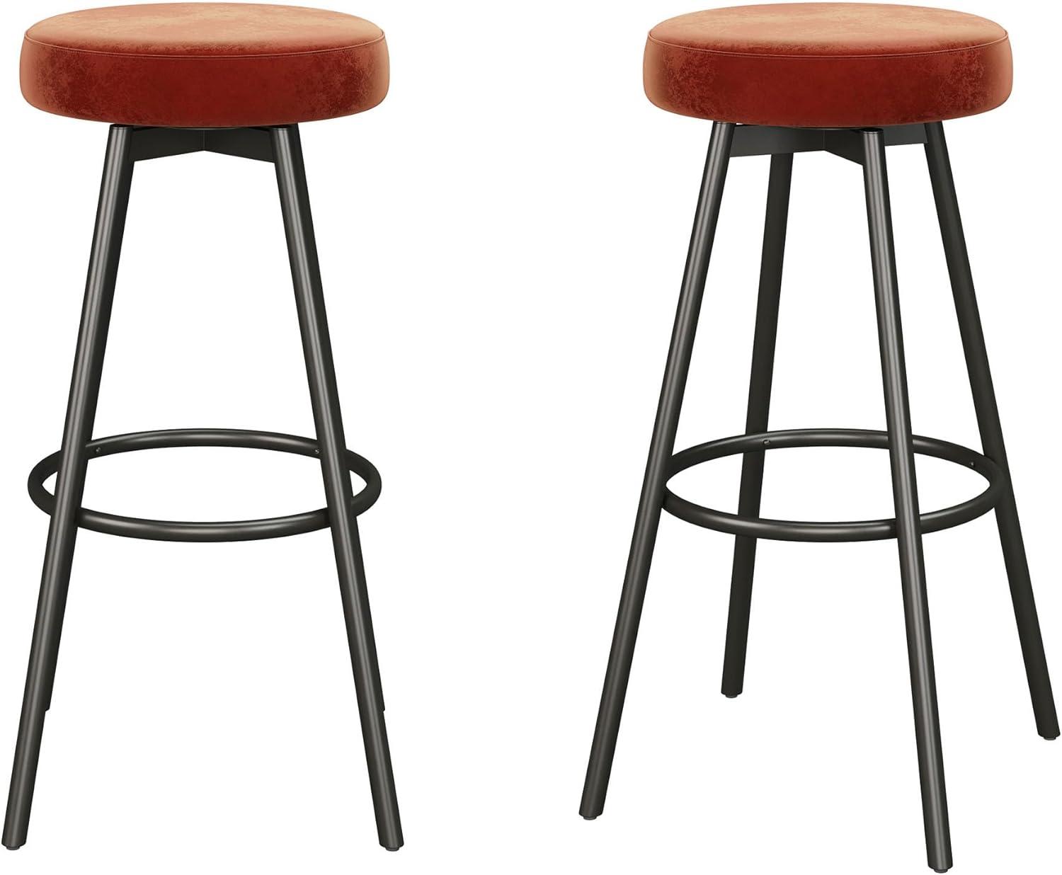 imageWalker Edison Modern Glam 2Piece Metal and Faux Velvet Bar Stools Set of 2 RustRust