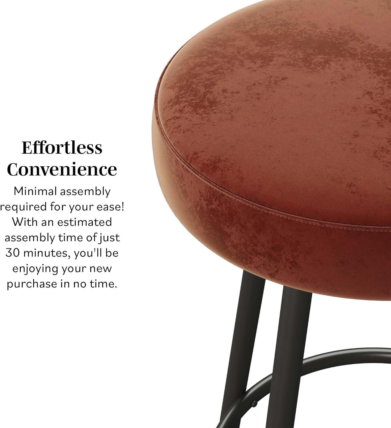 imageWalker Edison Modern Glam 2Piece Metal and Faux Velvet Bar Stools Set of 2 RustRust