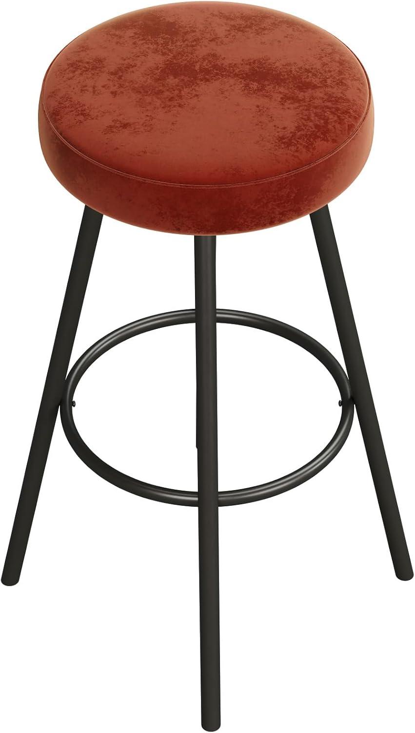 imageWalker Edison Modern Glam 2Piece Metal and Faux Velvet Bar Stools Set of 2 RustRust