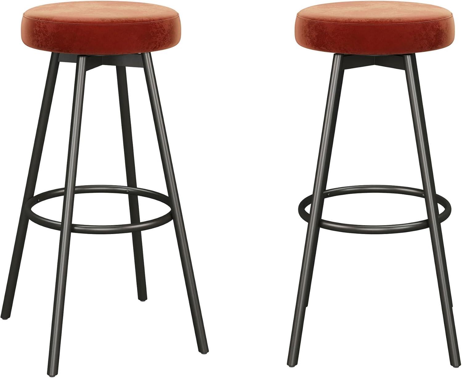 imageWalker Edison Modern Glam 2Piece Metal and Faux Velvet Bar Stools Set of 2 RustRust