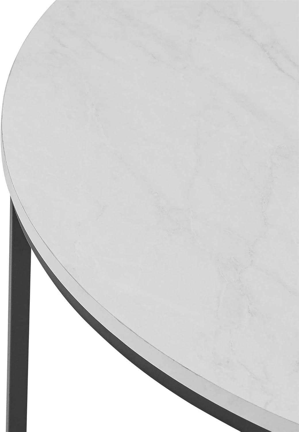 imageWalker Edison Modern Glam Round Accent Faux White Marble Coffee Table with Gold XBase 36 InchWhite Faux MarbleBlack