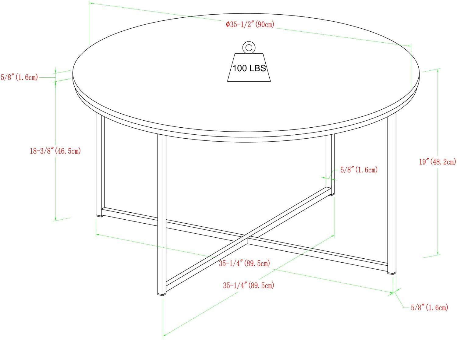 imageWalker Edison Modern Glam Round Accent Faux White Marble Coffee Table with Gold XBase 36 InchWhite Faux MarbleGold