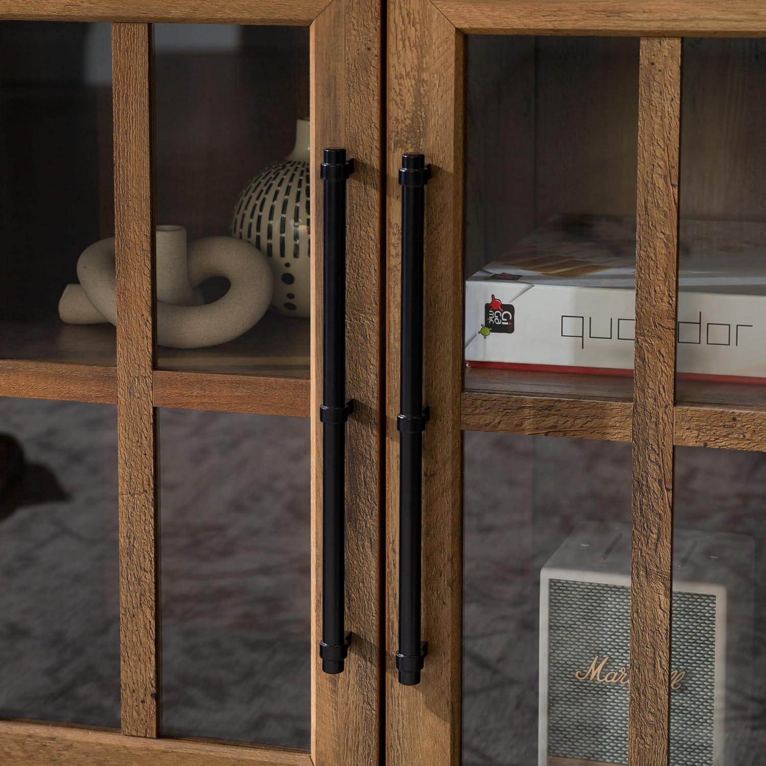 imageWalker Edison Modern Glass and Wood Universal TV Stand with 4 Door Storage For TVs up to 64quot Flat Screen Living Room Storage Entertainment Center 58 Inch Rustic OakRustic Oak