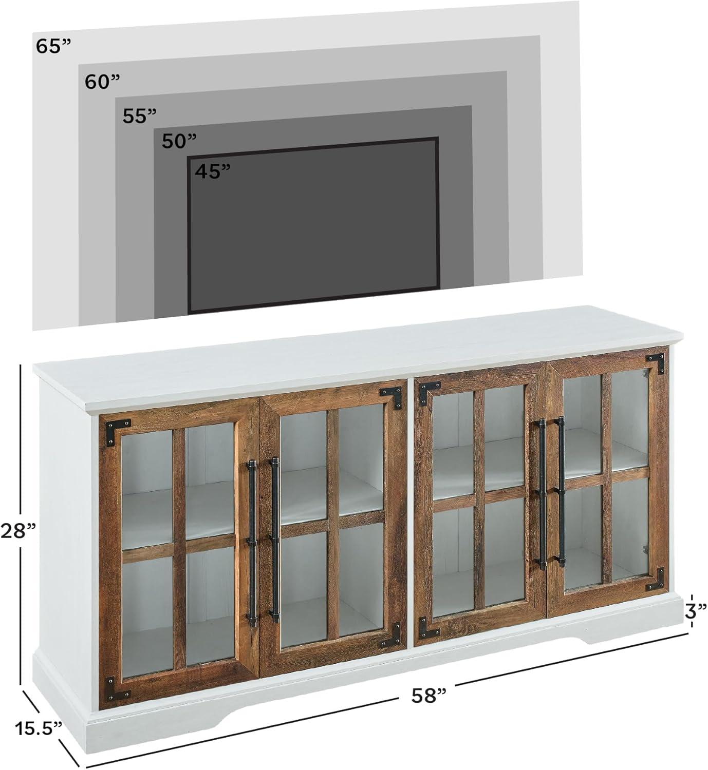 imageWalker Edison Modern Glass and Wood Universal TV Stand with 4 Door Storage For TVs up to 64quot Flat Screen Living Room Storage Entertainment Center 58 Inch Rustic OakWhiteRustic Oak