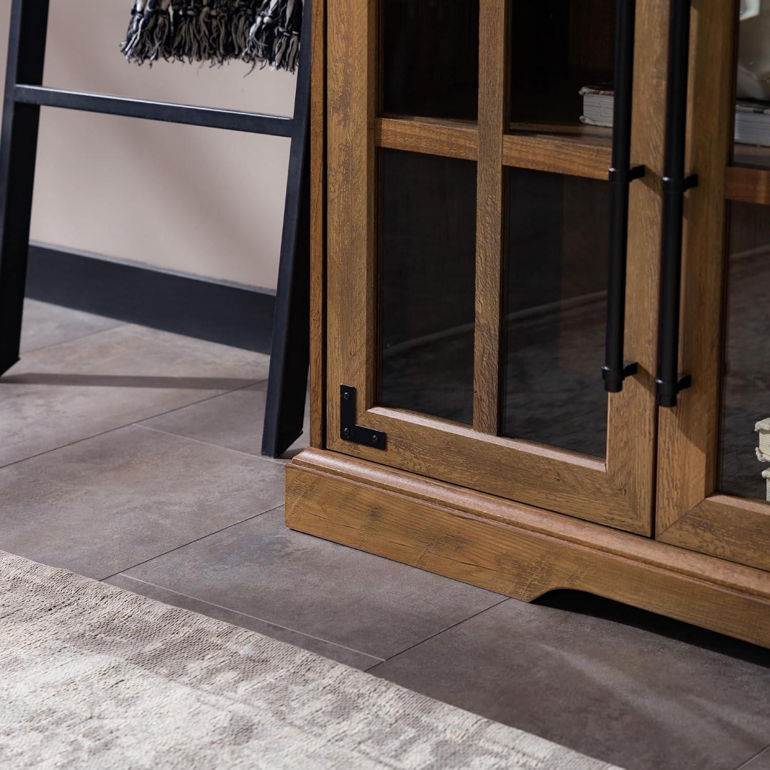 imageWalker Edison Modern Glass and Wood Universal TV Stand with 4 Door Storage For TVs up to 64quot Flat Screen Living Room Storage Entertainment Center 58 Inch Rustic OakRustic Oak