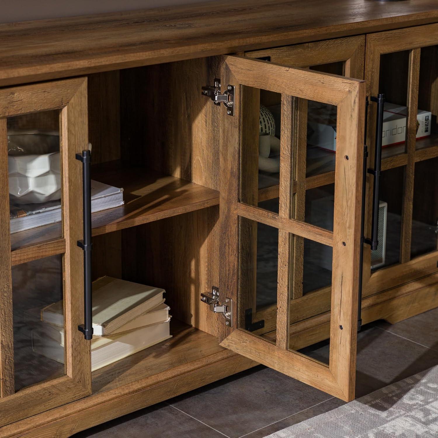 imageWalker Edison Modern Glass and Wood Universal TV Stand with 4 Door Storage For TVs up to 64quot Flat Screen Living Room Storage Entertainment Center 58 Inch Rustic OakRustic Oak