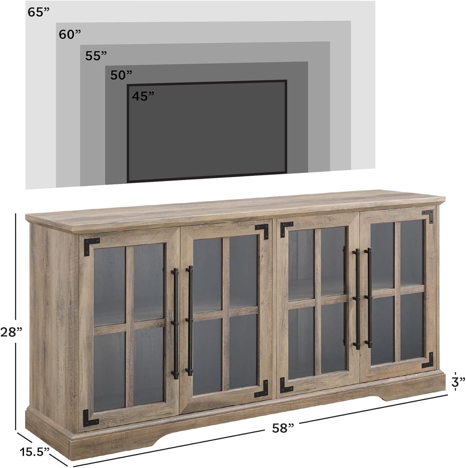 imageWalker Edison Modern Glass and Wood Universal TV Stand with 4 Door Storage For TVs up to 64quot Flat Screen Living Room Storage Entertainment Center 58 Inch Rustic OakGrey