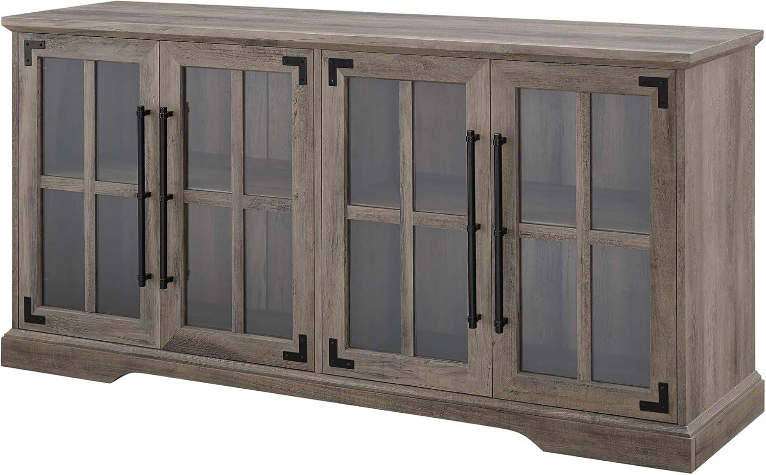 imageWalker Edison Modern Glass and Wood Universal TV Stand with 4 Door Storage For TVs up to 64quot Flat Screen Living Room Storage Entertainment Center 58 Inch Rustic OakGrey