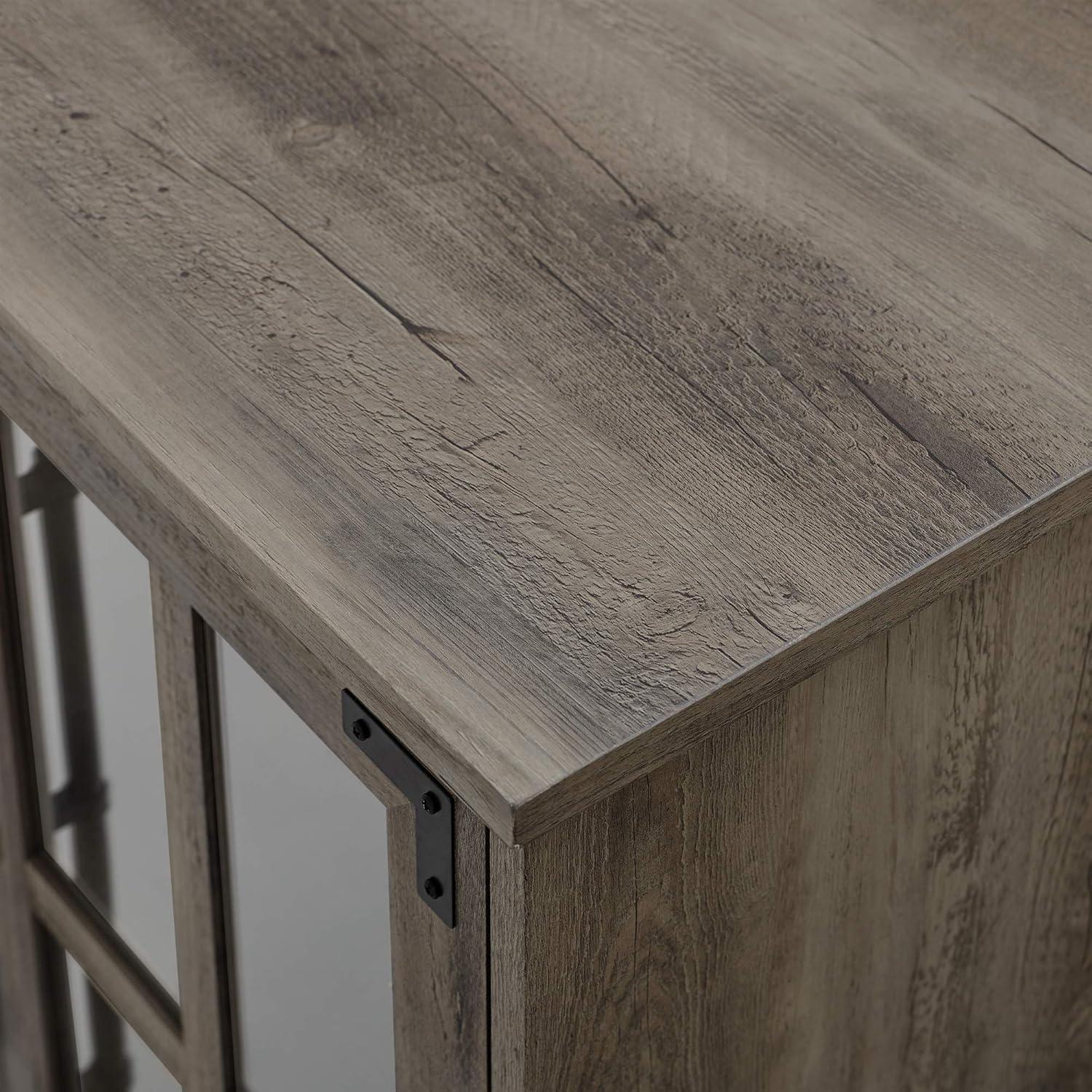 imageWalker Edison Modern Glass and Wood Universal TV Stand with 4 Door Storage For TVs up to 64quot Flat Screen Living Room Storage Entertainment Center 58 Inch Rustic OakGrey