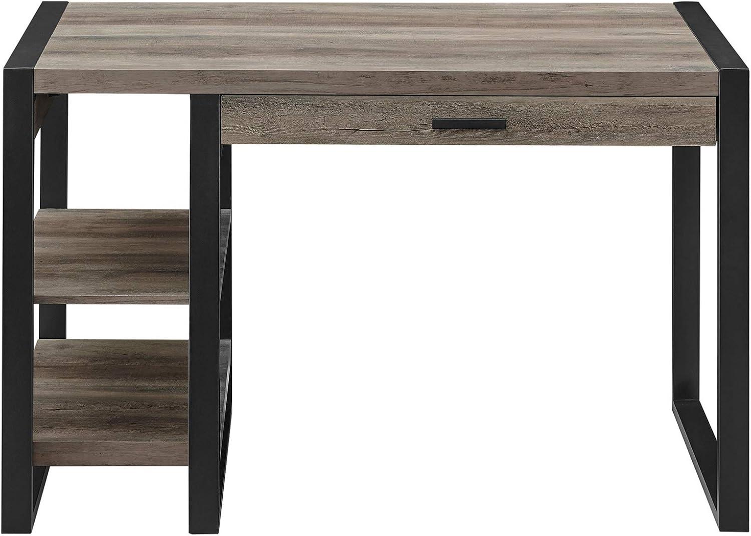 imageWalker Edison Modern Industrial Computer Gaming Desk Office Storage Shelves and Drawer with Electrical Outlet Home Office 48 Inch Dark WalnutGrey Wash