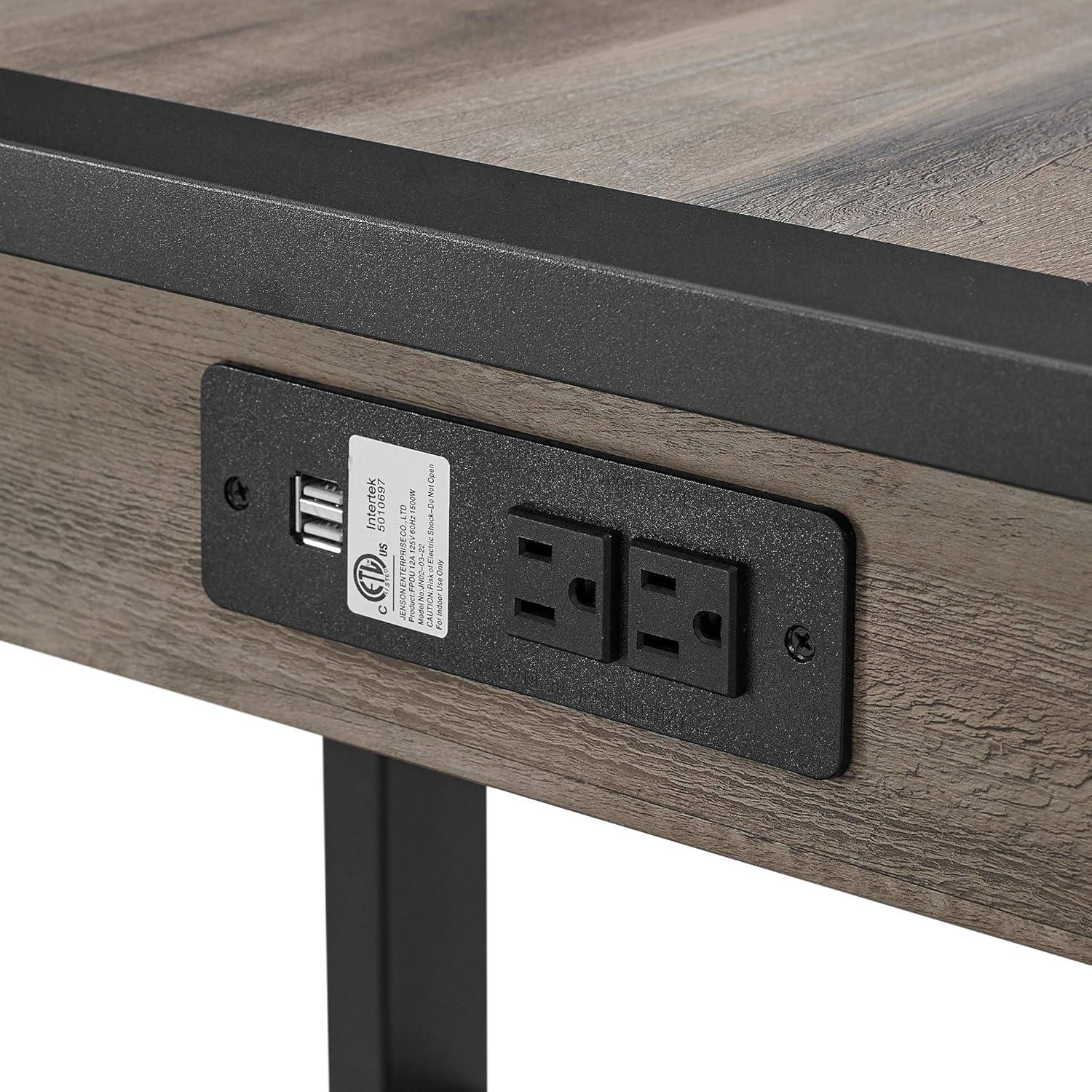 imageWalker Edison Modern Industrial Computer Gaming Desk Office Storage Shelves and Drawer with Electrical Outlet Home Office 48 Inch Dark WalnutGrey Wash