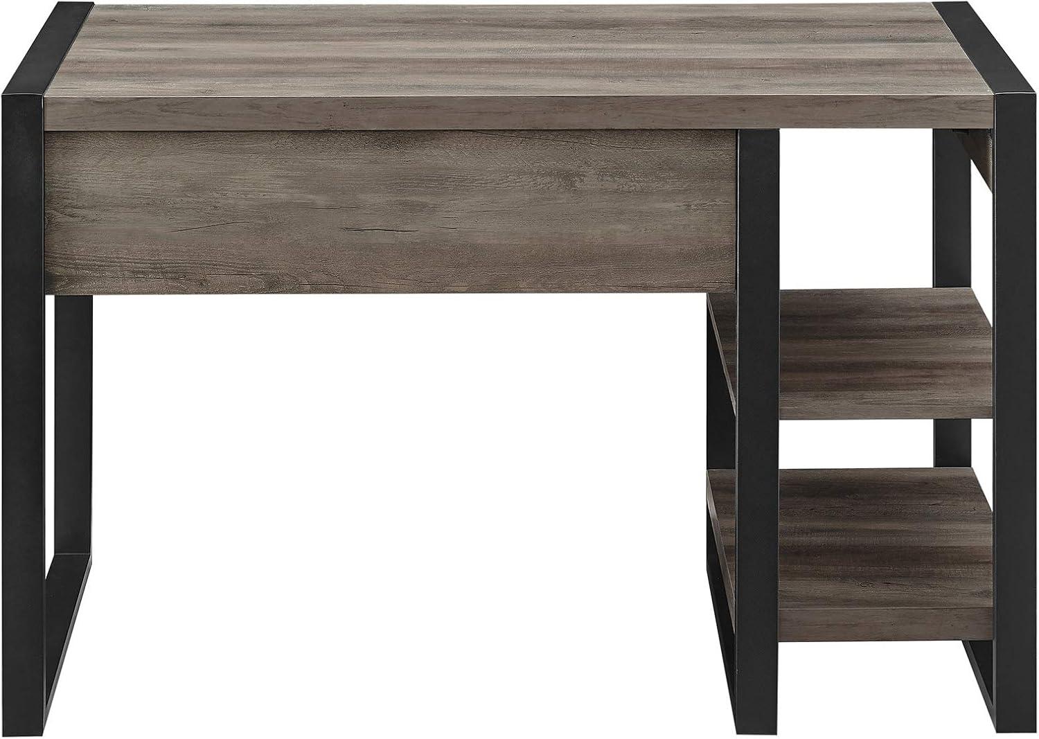imageWalker Edison Modern Industrial Computer Gaming Desk Office Storage Shelves and Drawer with Electrical Outlet Home Office 48 Inch Dark WalnutGrey Wash