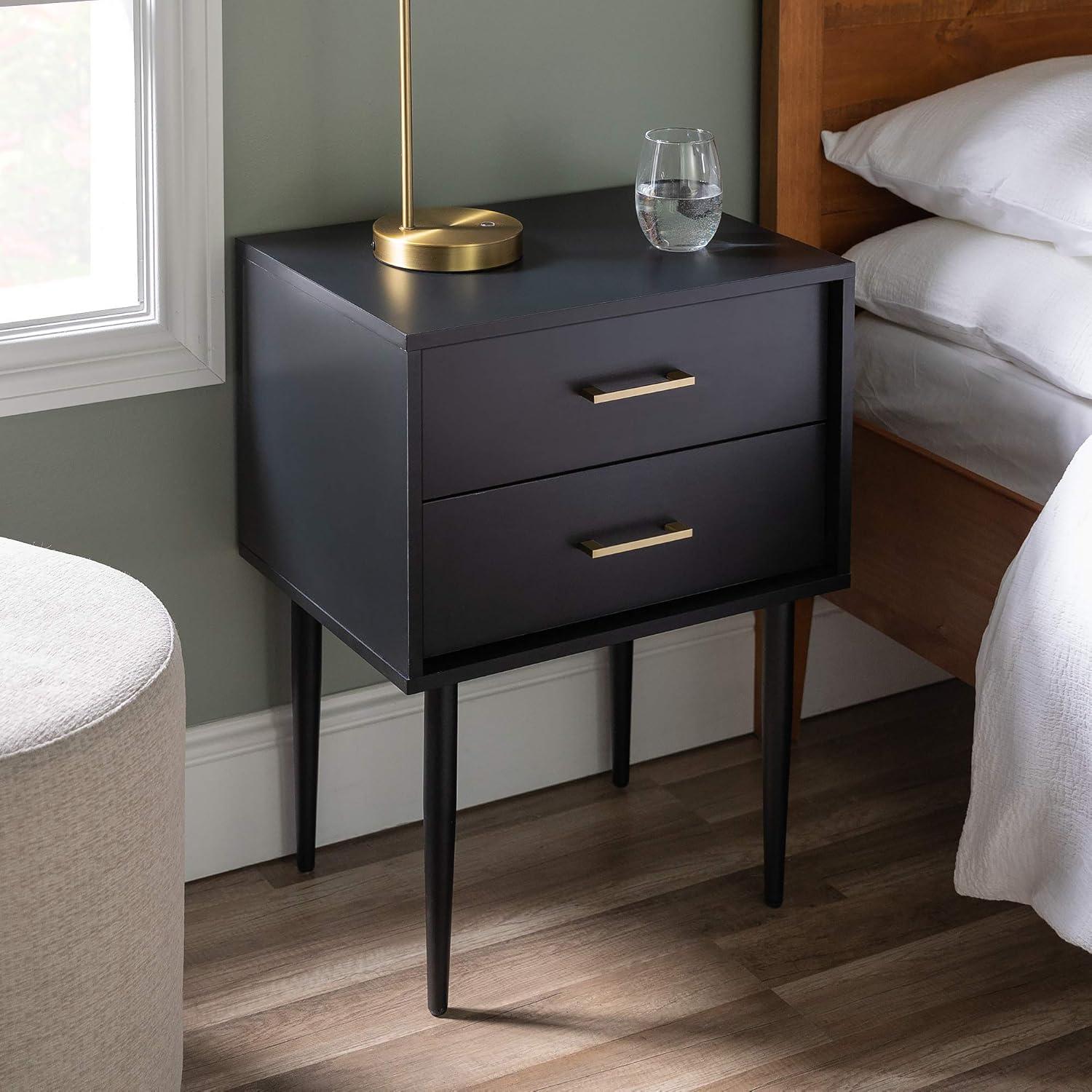 imageWalker Edison Modern Olivia 2Drawer Rectangle Nightstand Bedroom Side Table Living Room Small End Accent Table 20 Inch BlackBlack